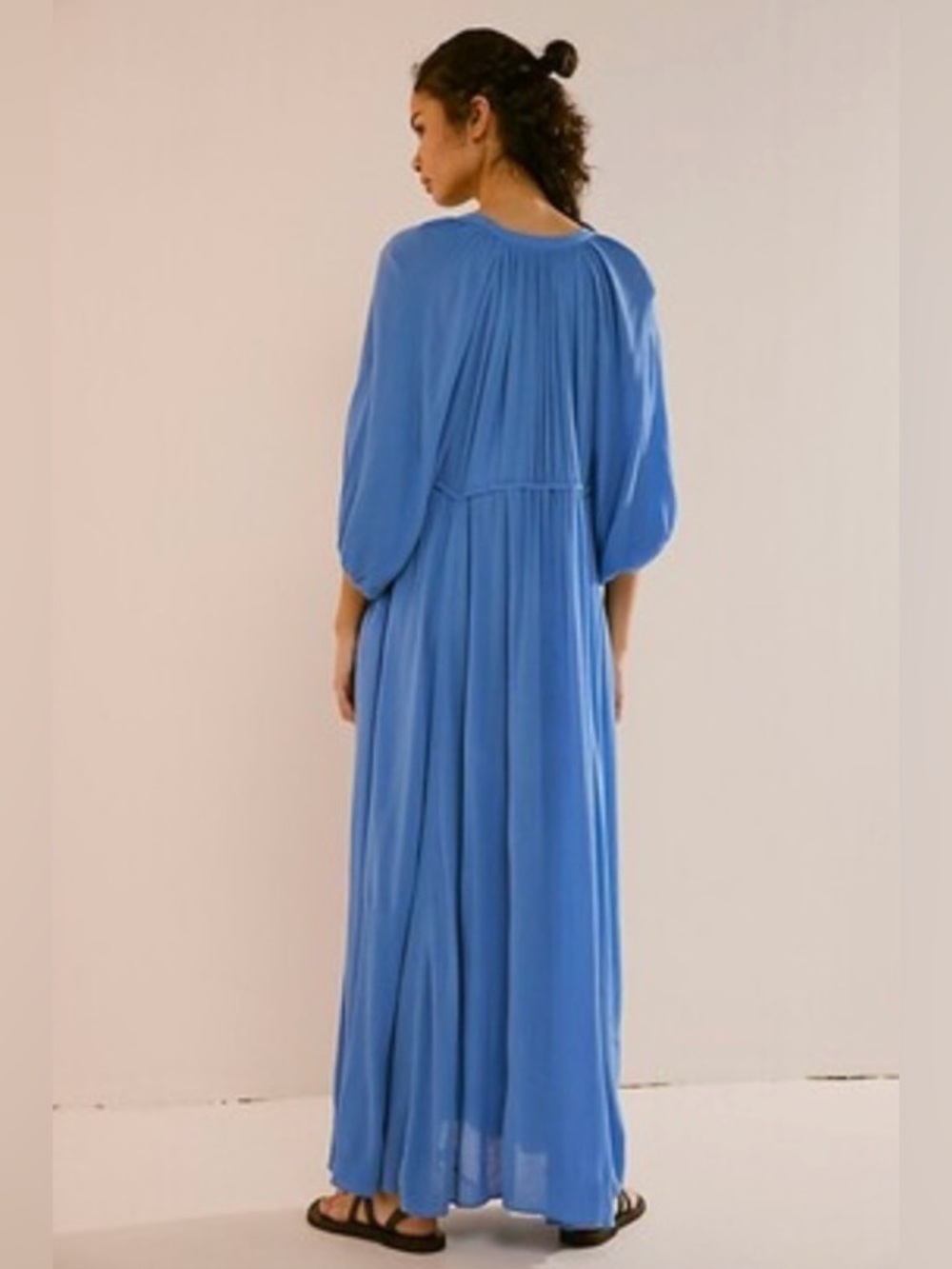 NWT Free People Turquoise V-Neck Tie-Waist Maxi Dress - Picture 5 of 14